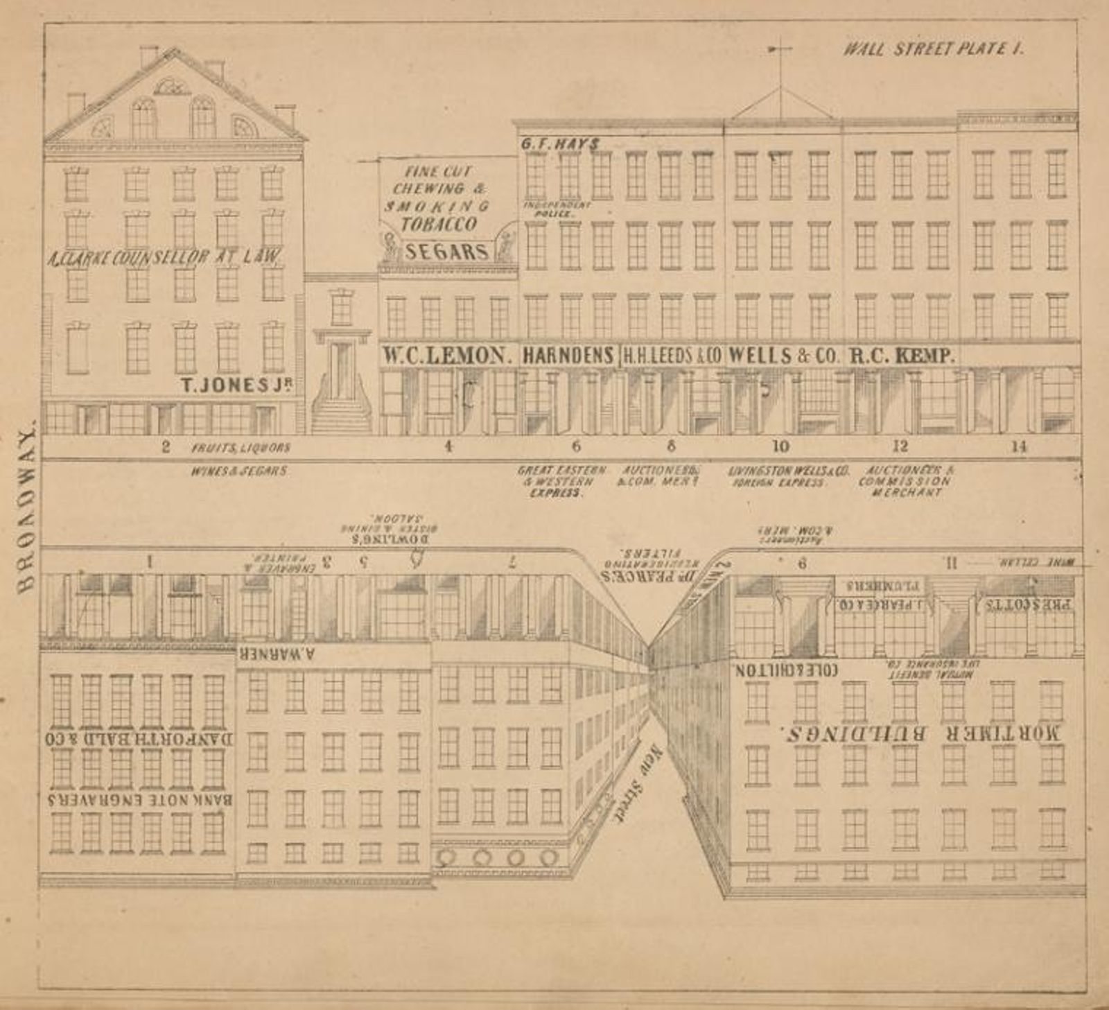 Francis Michelin’s 1849 illustrated directory of Wall Street businesses.
